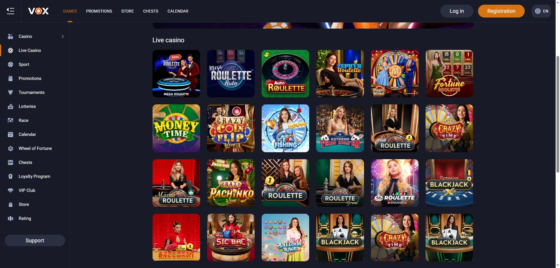 Vox Casino Slovakia prehľad – uvítacia stránka online kasína