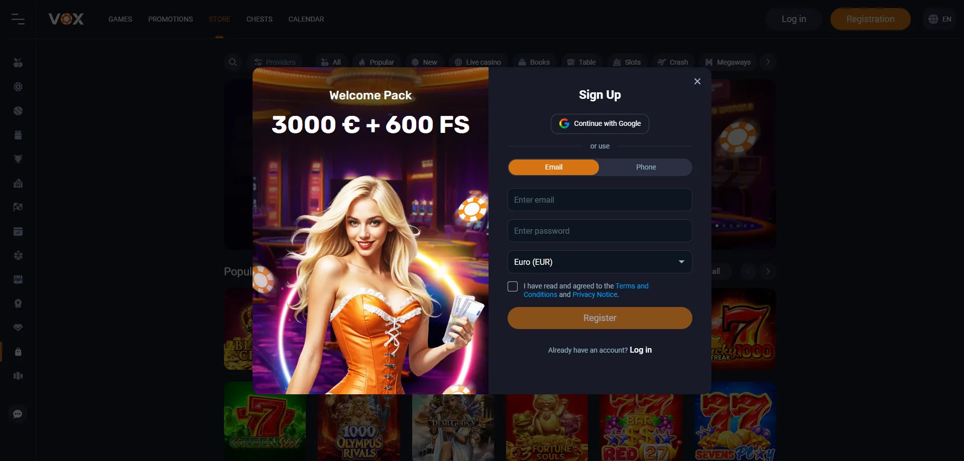 Vox Casino registrácia – postup vytvorenia nového účtu